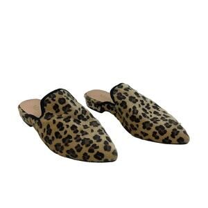 Mavirs Womens Tan Faux Leather Faux Calf Hair Leopard Print Slip On Flats Size 8
